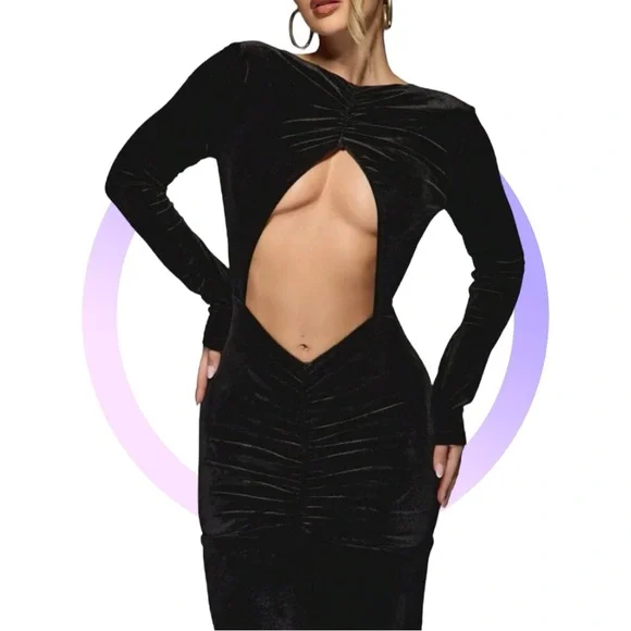 ❤️ NWT Elegant Black Cut-Out Maxi Dress ❤️ - Picture 5 of 11